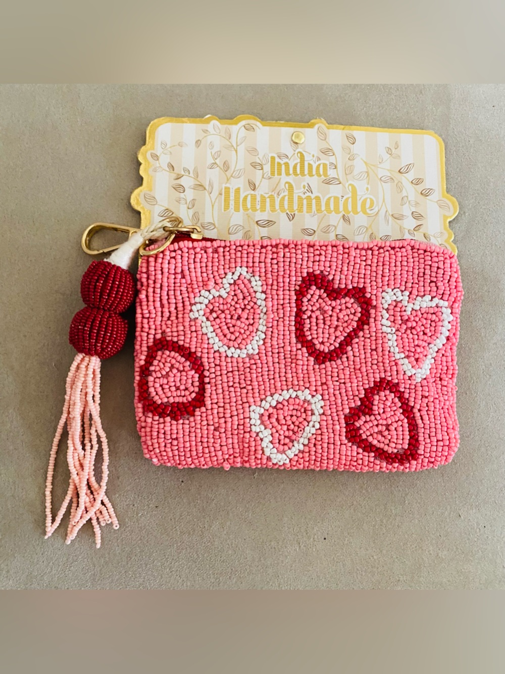 Handmade Pink Beaded Heart Clutch. NWT  BEAUTIFUL